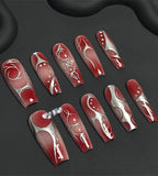 Y2K Dark Red Baddie Press On Nails