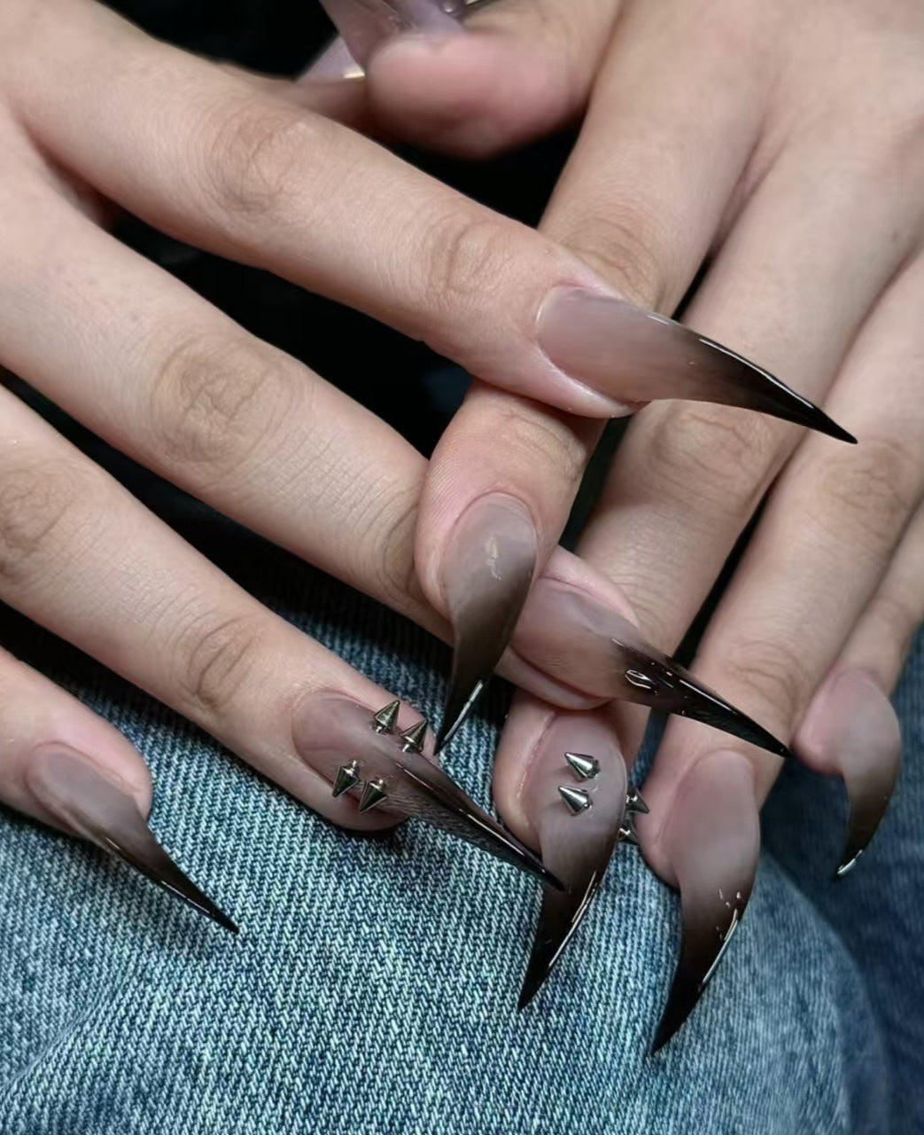 Gothic Black Ombre Cat Claw Rivet Press On Nails