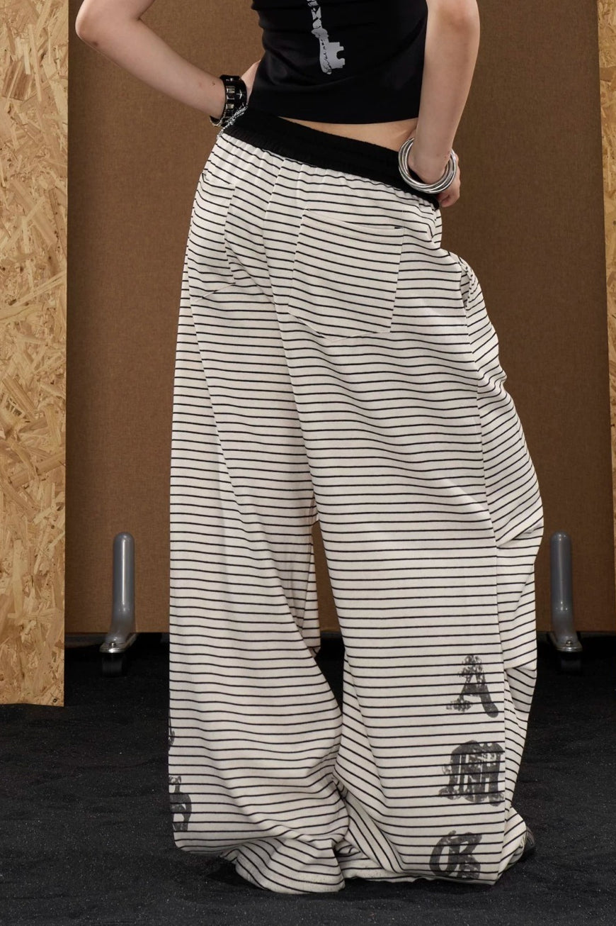 Striped Ornate Print Wide Pants