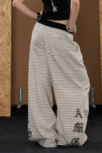 Striped Ornate Print Wide Pants