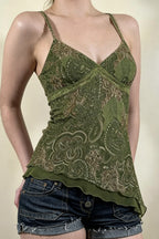 Paisley Lace Asymmetric Hem Tank Top