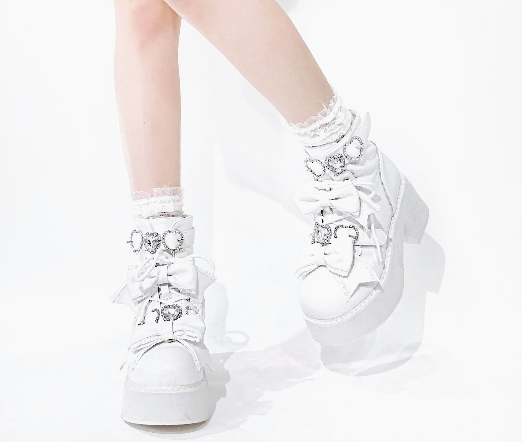 Goth Short Boot Sweet Bow Rhinestone Gothic Boot Secondary image
