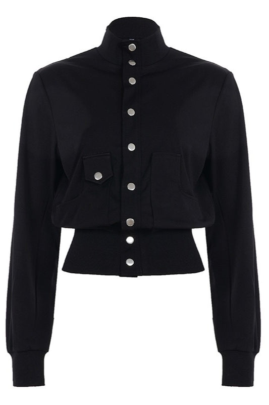 Cropped Stand Collar Button Jackets