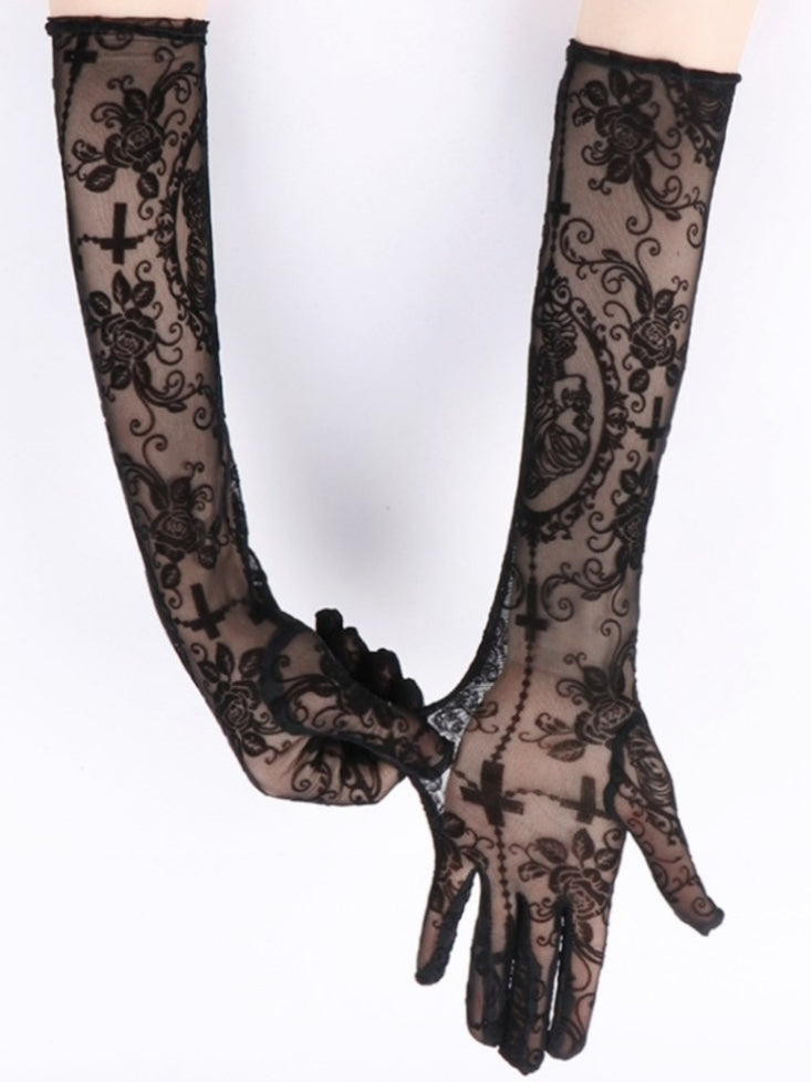 Sexy Lace Long Dark Skull Cross Gloves Secondary image
