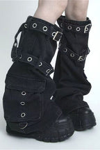 Cargo Black Denim Lace Up Socks