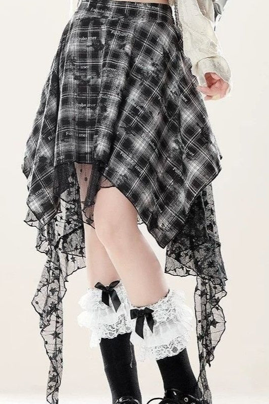 Black Plaid Lace Asymmetrical Mini Skirt Secondary image