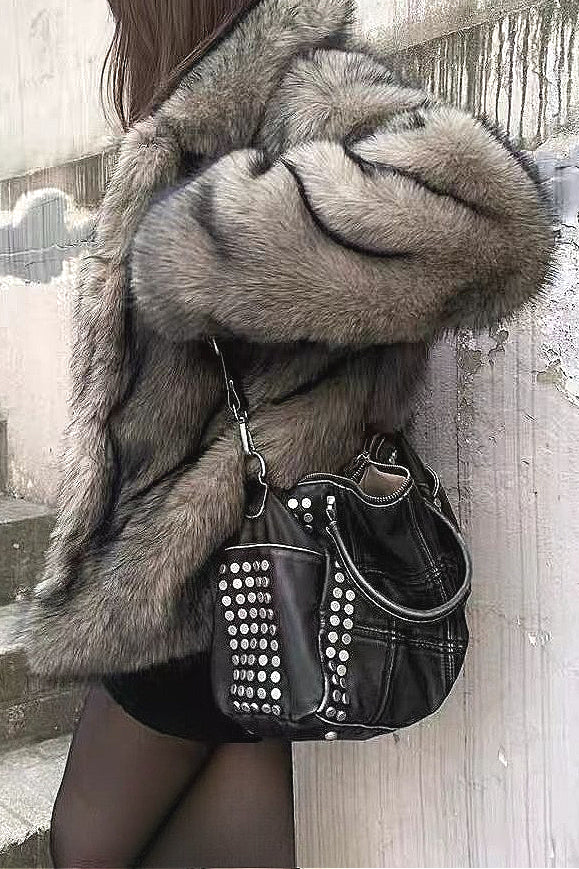 Vintage Plaid Studded Crossbody Bag