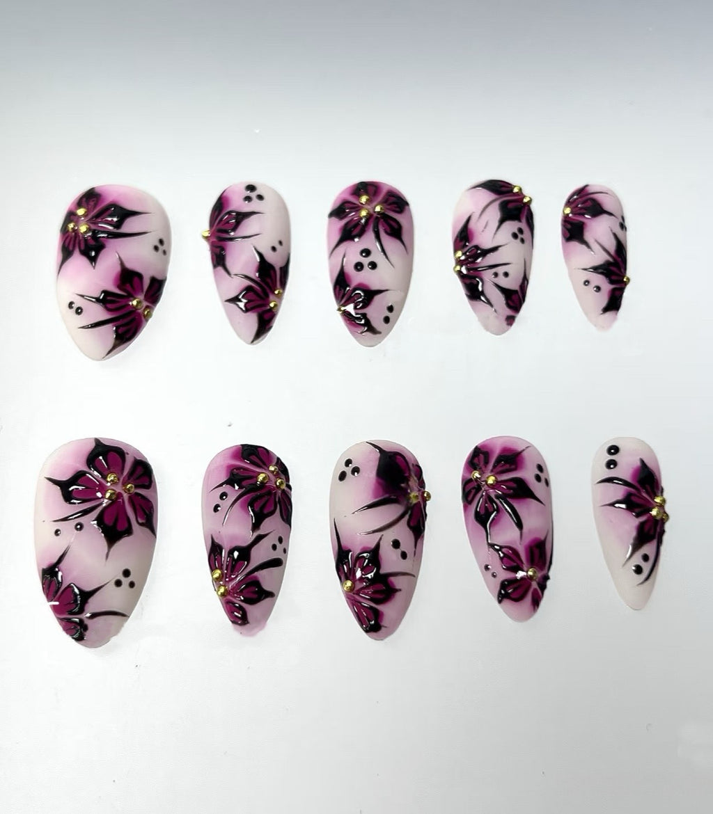 Gothic Blood Red Floral Press On Nails