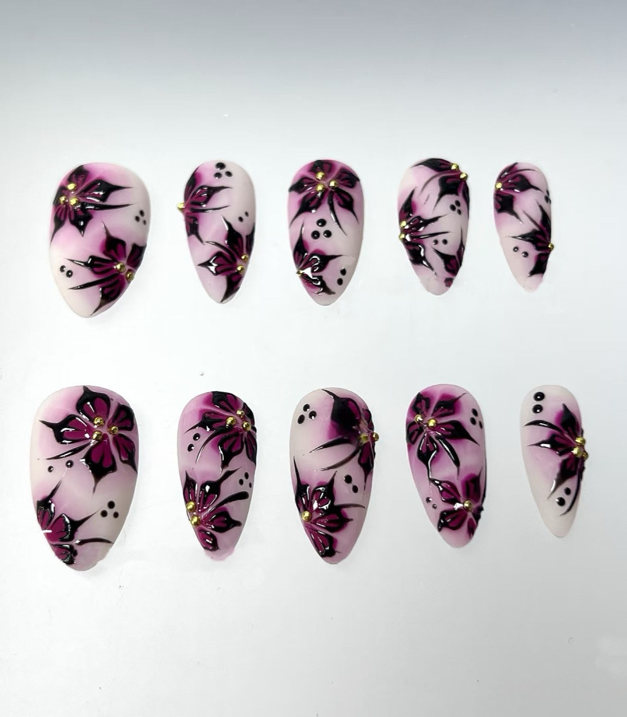 Gothic Blood Red Floral Press On Nails