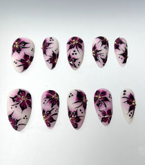 Gothic Blood Red Floral Fake Nails