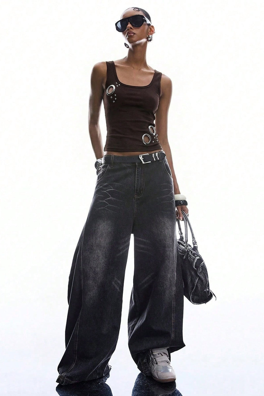 Metal Ring Cutout Ribbed Tank Top