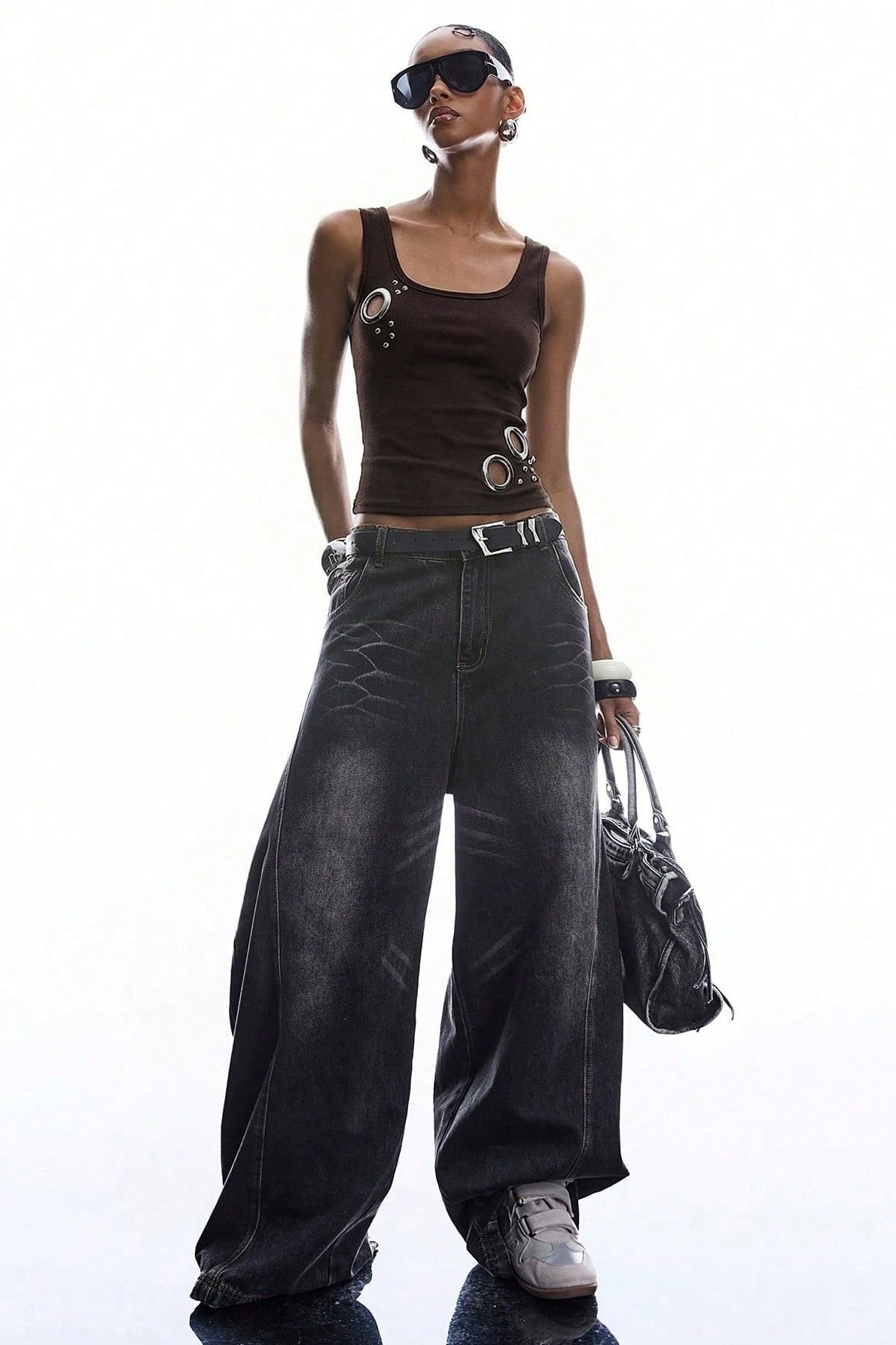 Metal Ring Cutout Ribbed Tank Top
