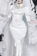 Gothic Lace Jacquard Maxi Dress