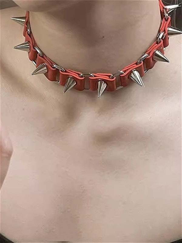 Punk Rivet Leather Necklace Secondary image