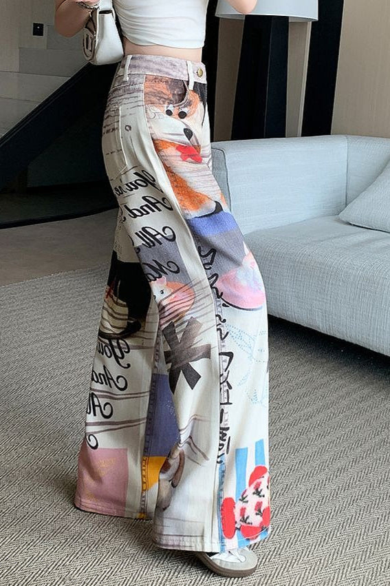 Graphic Print Loose Straight-Leg Pants Secondary image