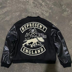 Dog Embroidered Leather Sleeve American Retro Baseball Jacket