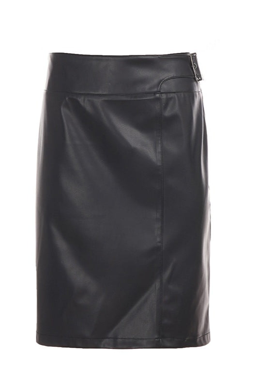 Side Buckle Glossy Pencil Skirts