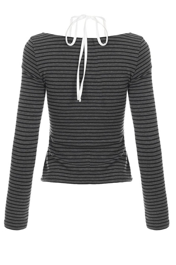 Striped Twist Front Lace Cardigans