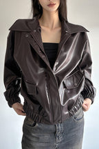 Fluffy Collar Glossy Bomber Jackets
