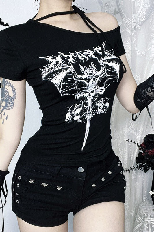 Gothic One Shoulder Print T-Shirt Secondary image