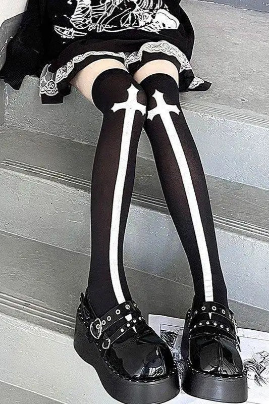 Nun Pattern Thigh High Socks Main image