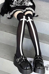 Nun Pattern Thigh High Socks