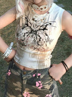 Vintage Y2K Subculture Print Crop Top