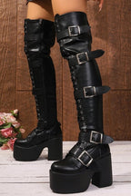 Multi Buckle Lace Up Platform Boots