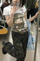 Edgy Y2K Lace Detail Regular Fit T-shirt