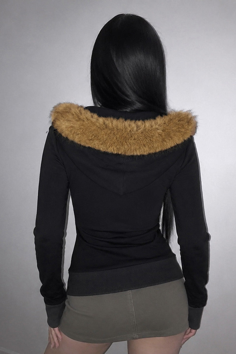 Studded Front Fluffy Trim Hoodies