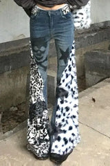 Leopard Skull Print Micro Flare Pants