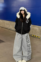 Vertical Letter Print Curved-Leg Sweatpants