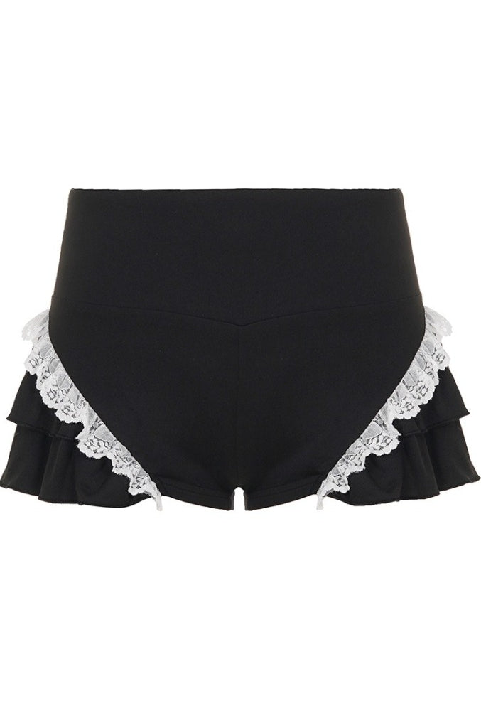 Lace Trim Layered Ruffle Shorts