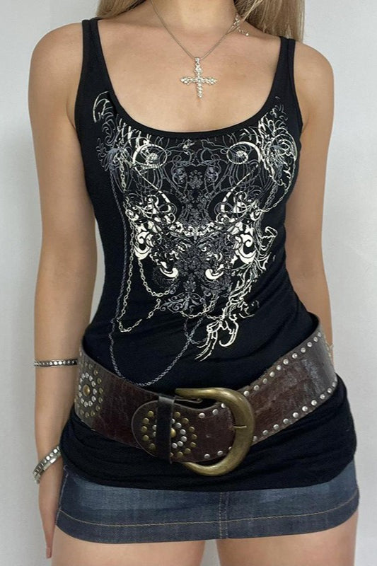 Ornate Scroll Graphic Scoop Tank Top Main image