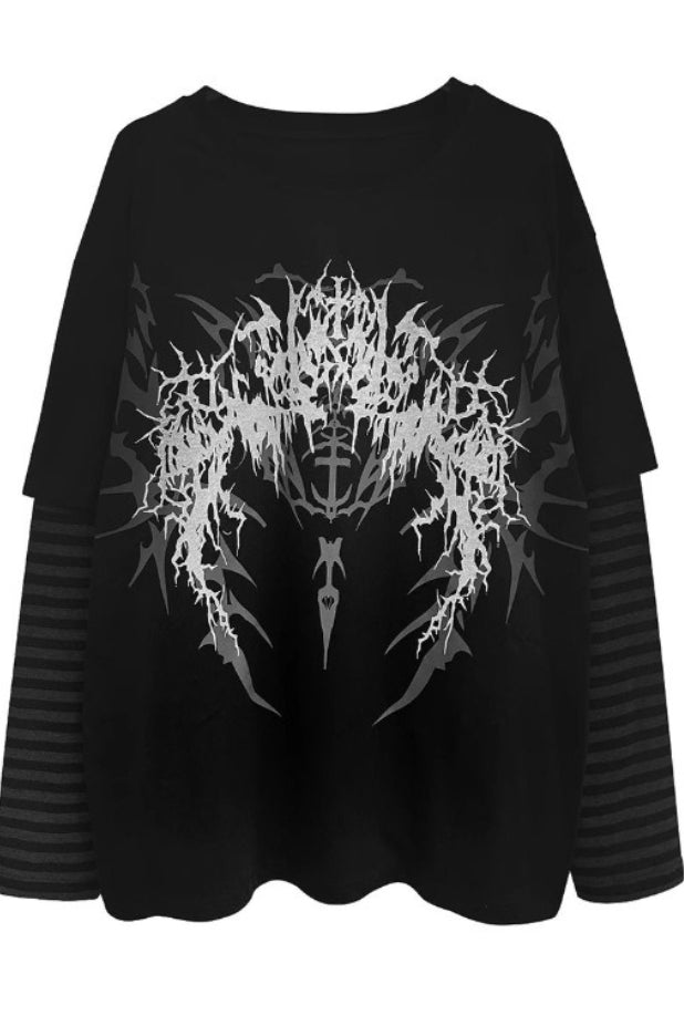 Y2K Dark Grunge Rock Printed Layered Versatile T-shirt Secondary image