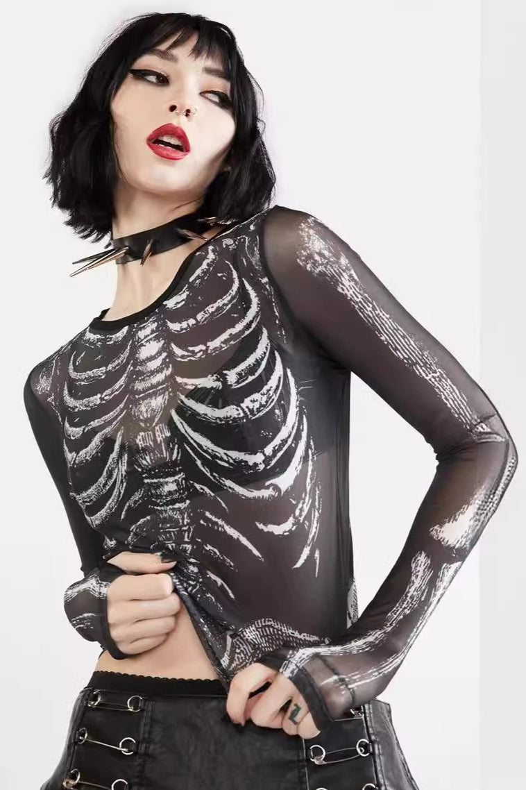 Gothic Skeleton Mesh Pullover T-Shirt Main image