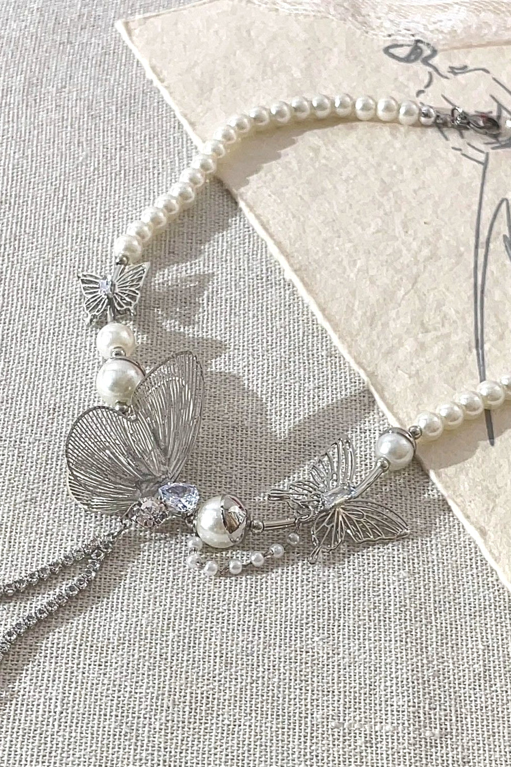 Vintage Irregular Butterfly Pearl Necklace