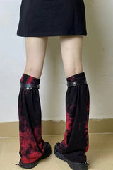 Gothic Red Tie-Dye Slimming Calf Leg Warmers