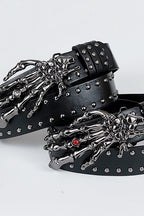 Dark Skull Red Heart Hand Buckle Belt