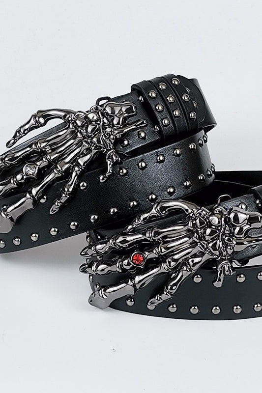 Dark Skull Red Heart Hand Buckle Belt