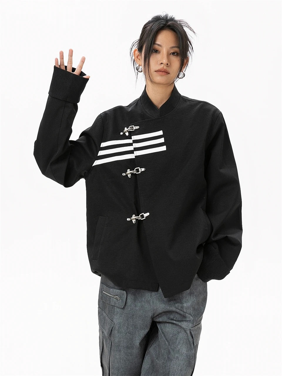 Relaxed Fit Mandarin Collar Jacket