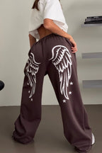 Wing Print High Waist Wide Leg Pants