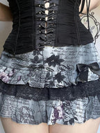 Dark Gothic Lace Bow Low-Rise Mini Skirt