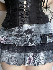 Dark Gothic Lace Bow Low-Rise Mini Skirt