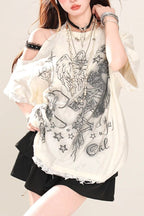 Lace Cold Shoulder Oversized T-Shirt