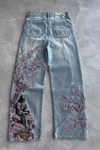 Y2K Cherry Blossom Embroidery Wide Leg Pants