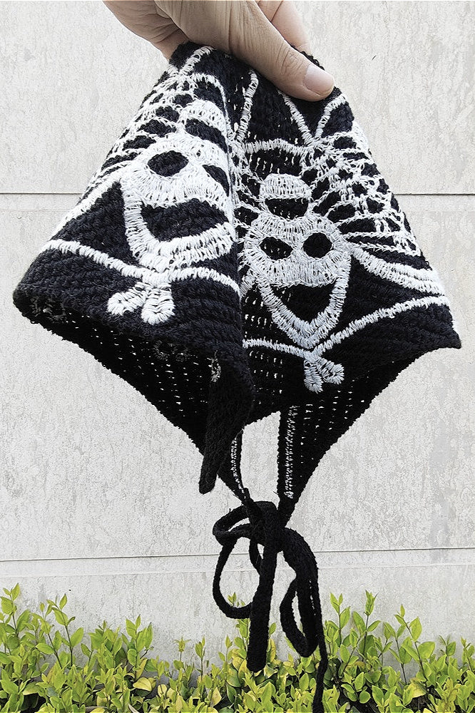 Skull Crochet Knit Headscarf Hat