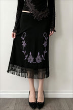 Floral Motif Fringe Hem Skirts