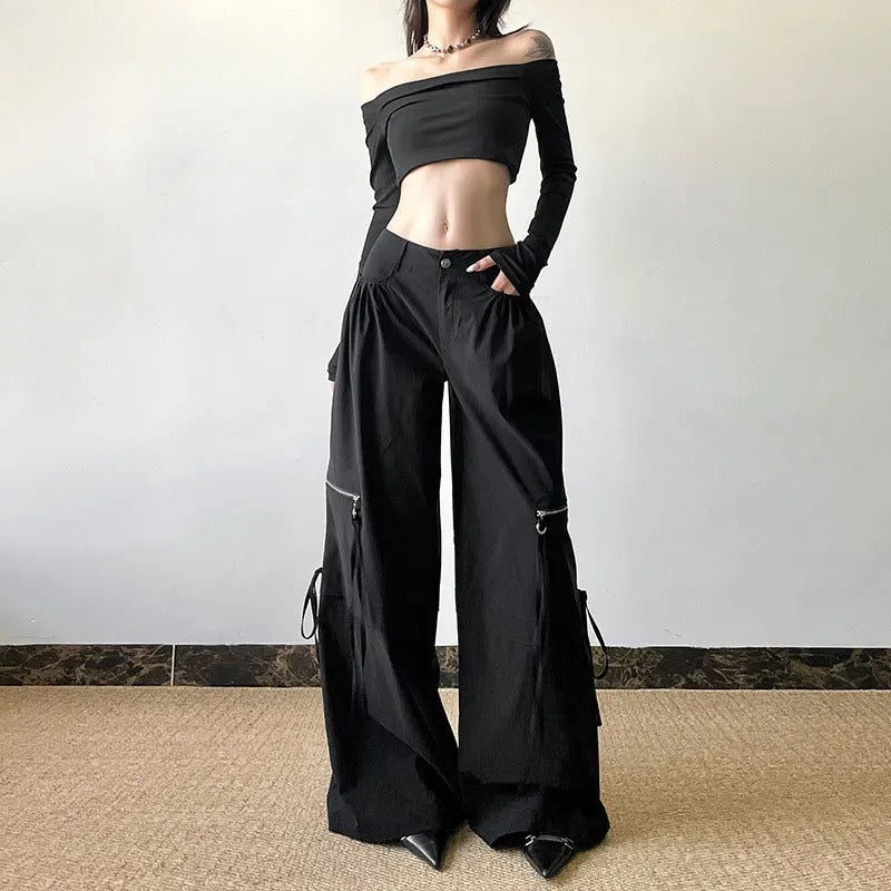 Black Cargo Zipper Pants Main image