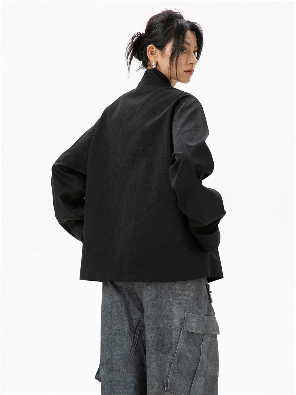 Relaxed Fit Mandarin Collar Jacket